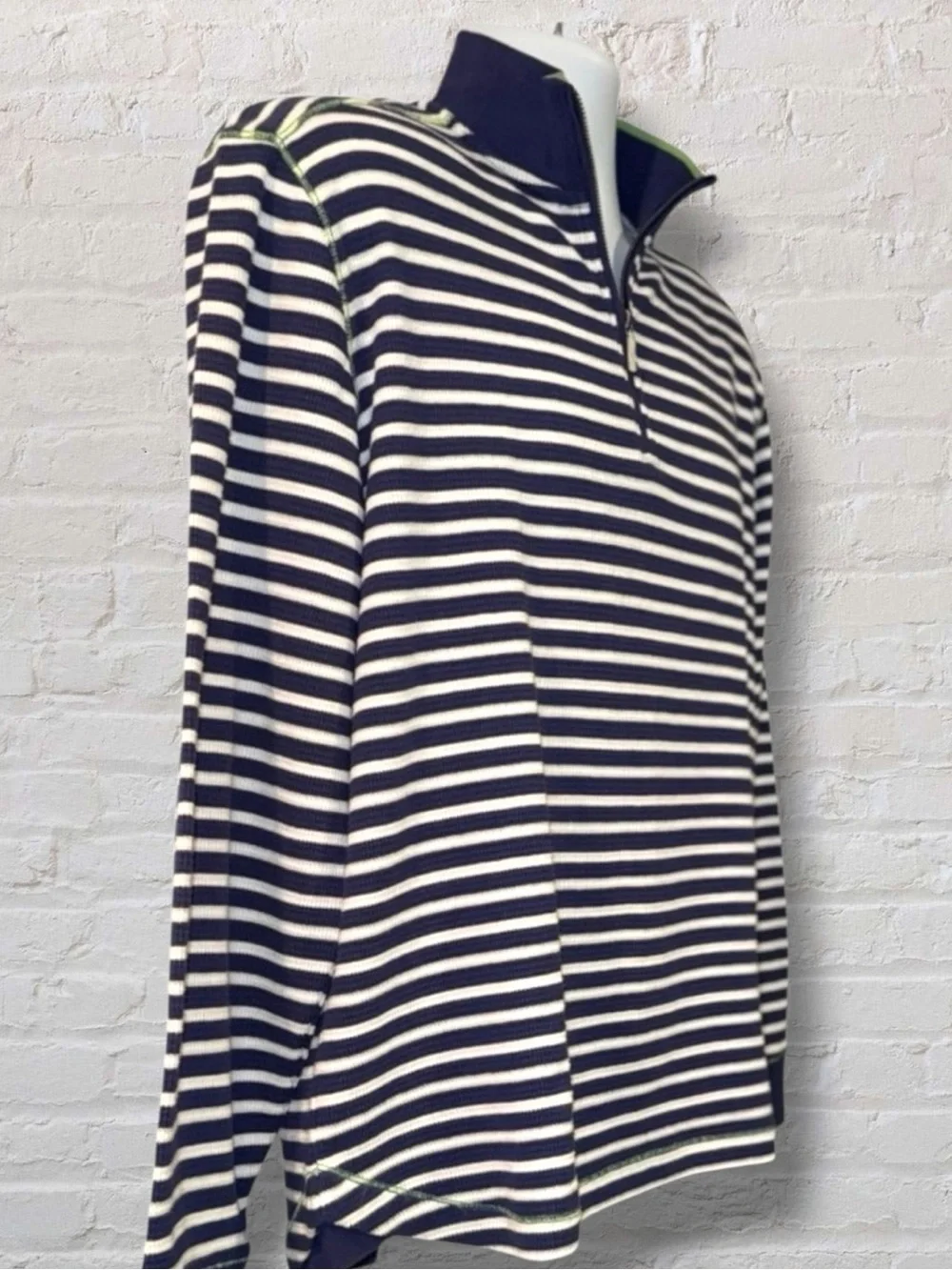 Robert Graham Classic Fit Quarter Zip Sweater Navy White Stripe Cotton Men’s M